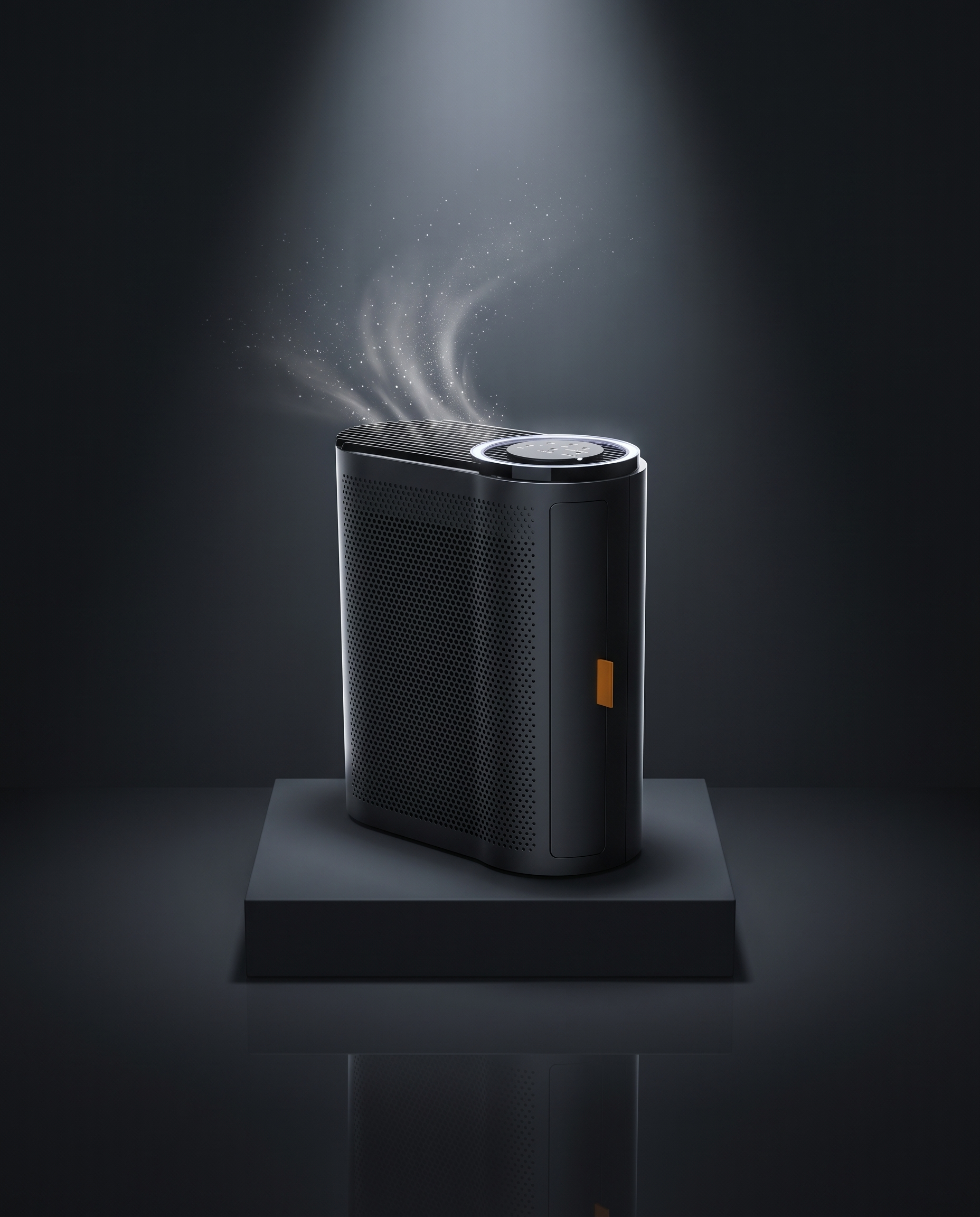 Aormaus AP04 smart purifier under a spotlight on a dark pedestal