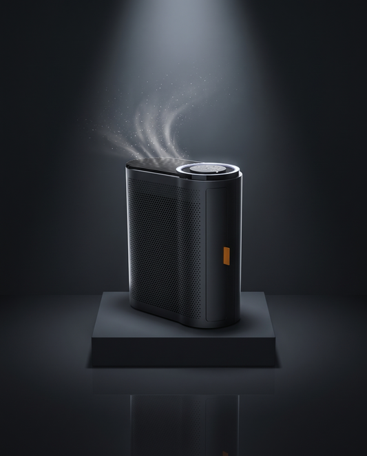 Aormaus AP04 smart purifier under a spotlight on a dark pedestal